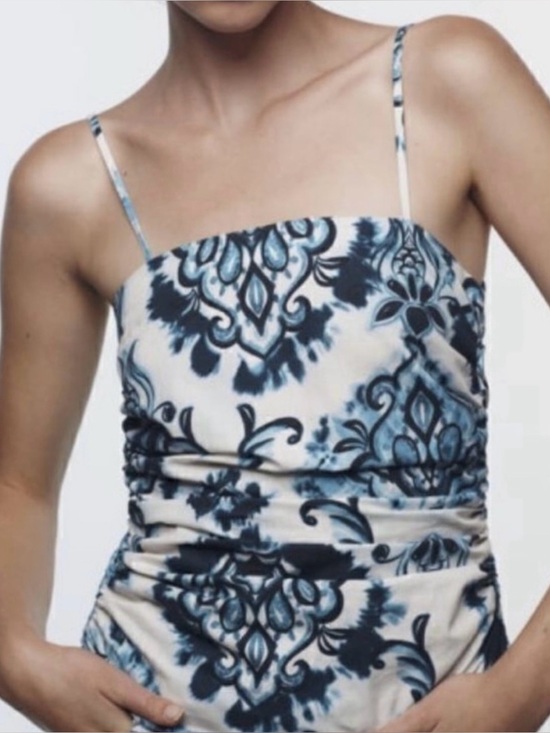 Zara Tops - NWT Zara Paisley Spaghetti Strap Square Neck Ruched Top Size Small